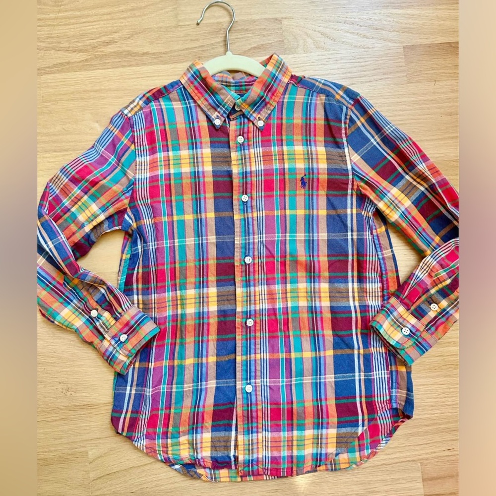 Ralph Lauren Vibrant Plaid Button Down Shirt Sz 7